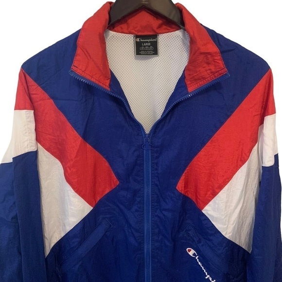 CHAMPION | Vintage Red White & Blue Warm Up Windbreaker | Size L - Picture 4 of 12